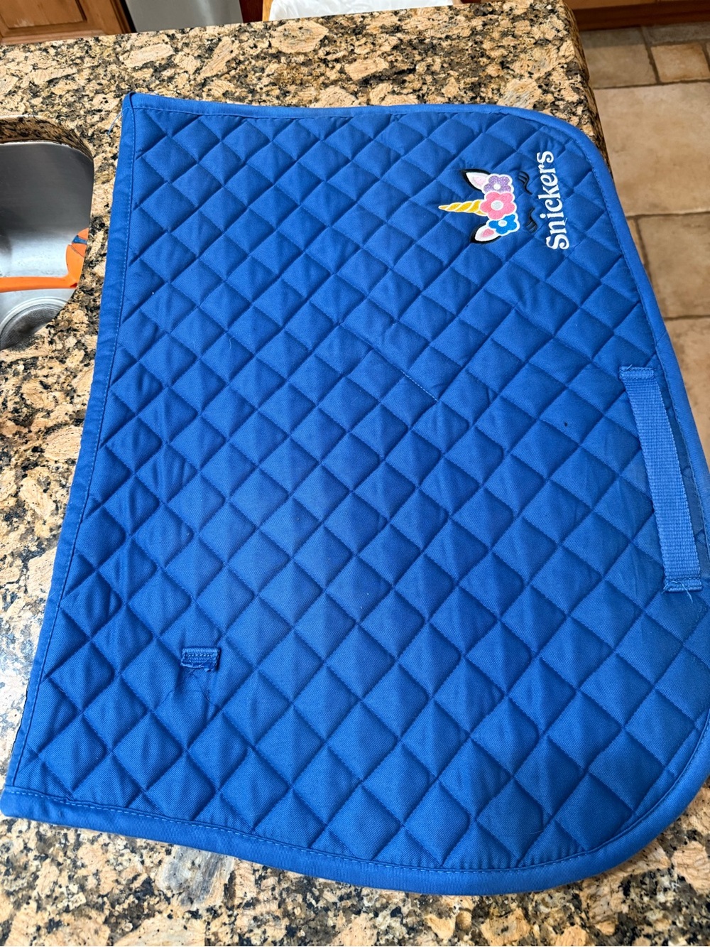 DOVER saddlery Snickers Blue Quilted Saddle Pad with Unicorn Patch